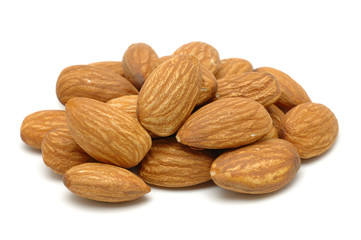 Pile of almonds in isolated white background