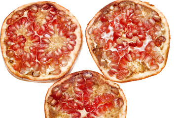 object on white food cutting pomegranate