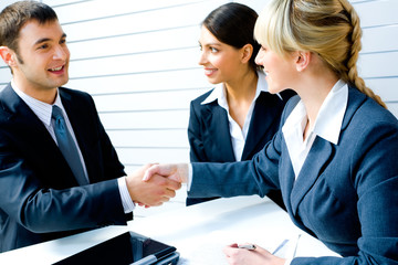 Successful people shaking hands making an agreement