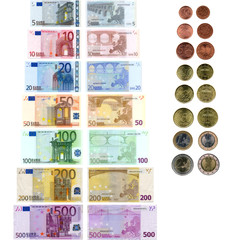 Euro banknotes and coins - obrazy, fototapety, plakaty