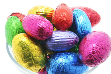 Easter Eggs in Bowl on White Background
