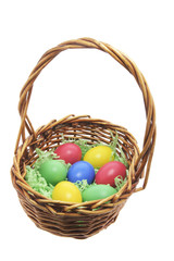 Easter Eggs in Basket on White Background
