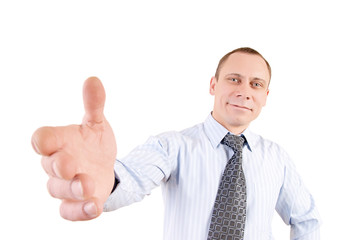 merry lad with big hand