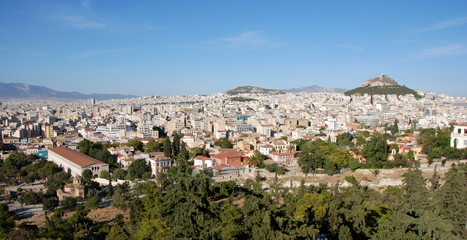 Fototapeta na wymiar Cityscape of Athens from Philopappou hill.