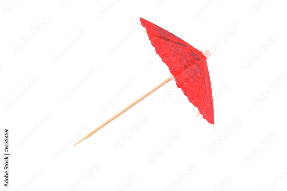 Wall mural red cocktail umbrella on white