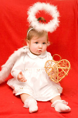 Girl angel on a red background