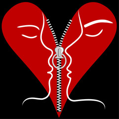 pareja sobre corazon con cremallera