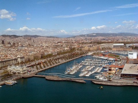 Aerial view of marina, Barcelona, Spain