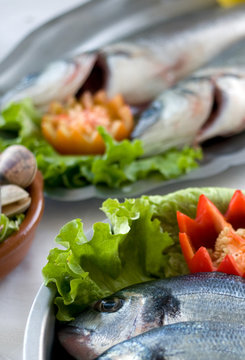 some fresh fish and seafood ready to cook