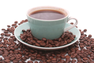 The cup with fragrant coffee costs on a table