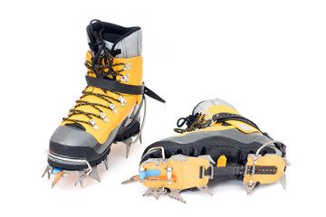 plastic climbing boots with crampons