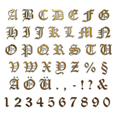 Gold letters ancient with silver edge + numbers