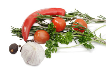 Vegetable and spice on white
