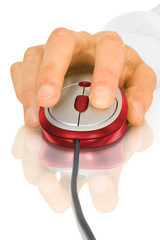Computer mouse and hand with reflection