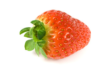 One strawberry closeup isolated on white