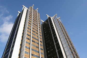 Obraz premium Abstract look at skyscrapers in Katowice, Poland.