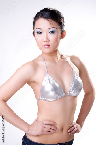 Pussy Lip Tattoos Girl In Silver Bikini