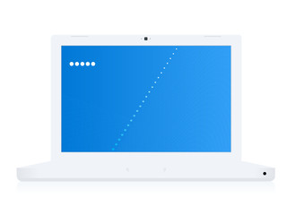 Laptop notebook showing a blue wave abstract background.
