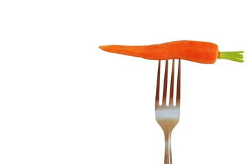 Carrot on fork, isolated on white