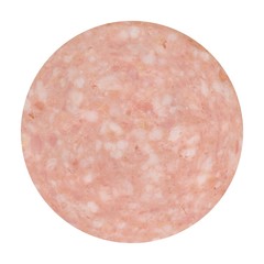 sliced salami isolated on white background