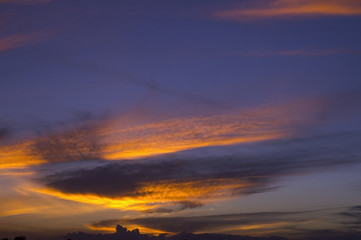 Detail of sky at dusk with dramatic colored clouds