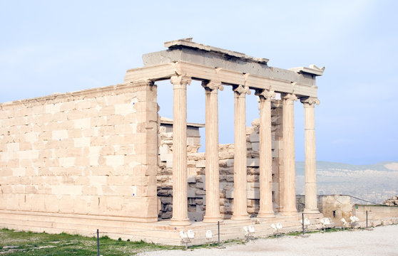 The Erechtheum at the Acropolis in Athens, Greece. 