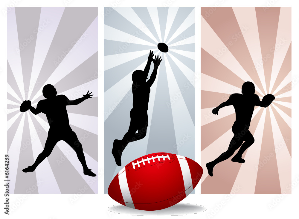 Wall mural american football players silhouettes - rugby player with ball od retro background - vector illustra