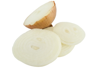 Sliced onion isolated over white background