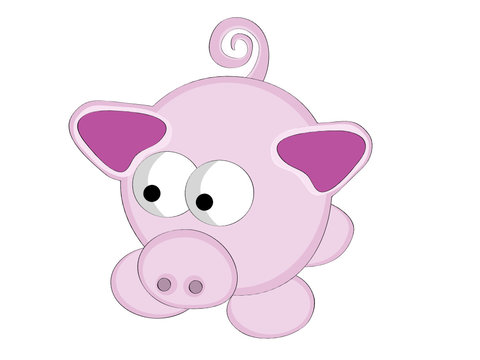 Vector illustration of surreal style cartoon pink pig.
