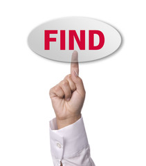 woman hand presses the find key, isolated