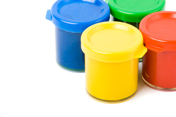 four colours of gouache paint