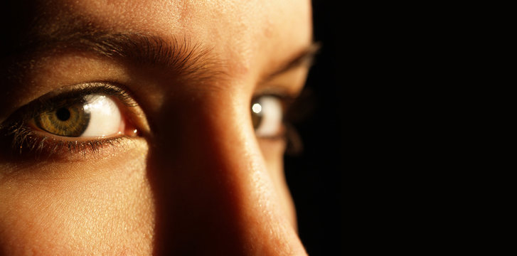 Low key image of 2 beautiful green eyes