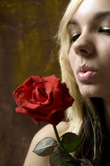 With the flower of the rose girl portrait