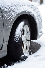 Snow collecting on Automobile tire