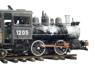 Fototapeta na wymiar Detail of antique locomotive isolated over white