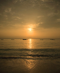 Fototapeta na wymiar Golden mombasa beach sunrise Kenya Africa.