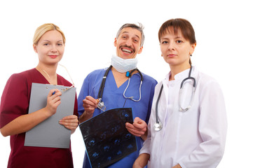 nurse, male and female doctor with tomogram