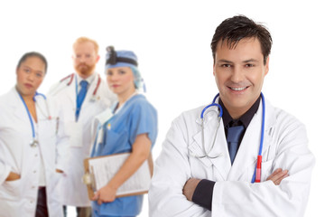 Caring team of medical doctors, surgeons, healthcare staff