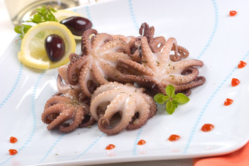 delicious octopus cooked in red wine sauce