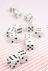 Dices thrown on binary background
