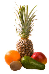 Fototapeta na wymiar Pineapple, Naval Orange, Kiwi, Mango and Avocado Pear
