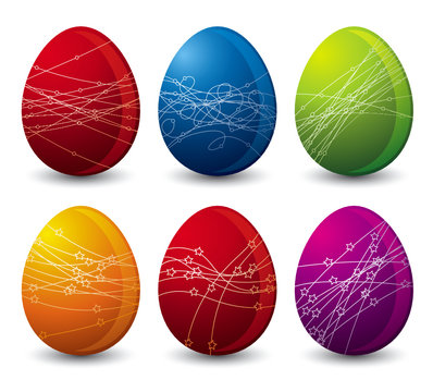 six color easter eggs, vector