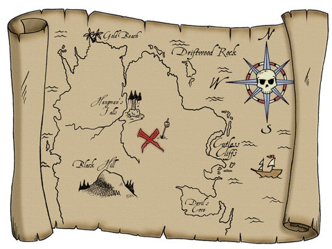 Fototapeta Labeled Pirate Treasure Map