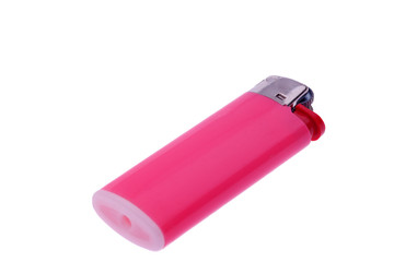 pink disposable gas lighter isolated on white