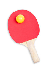 Ping pong paddle with soft shadow on white background.