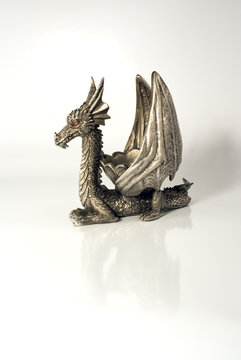 Pewter Chinese Dragon On White Background