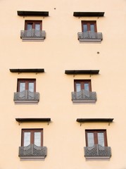Row of old window on the facade of a palace
