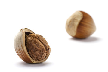 Cracked Hazelnuts isolated on white background