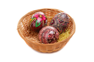 easter small basket with decorative eggs