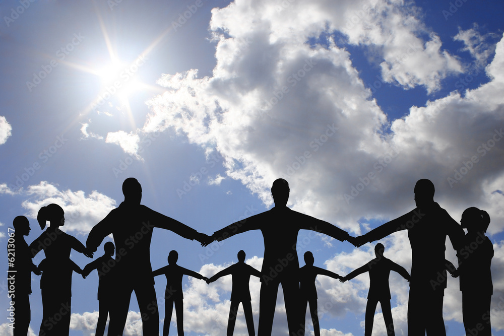 Wall mural people circle group on cloud sunny sky